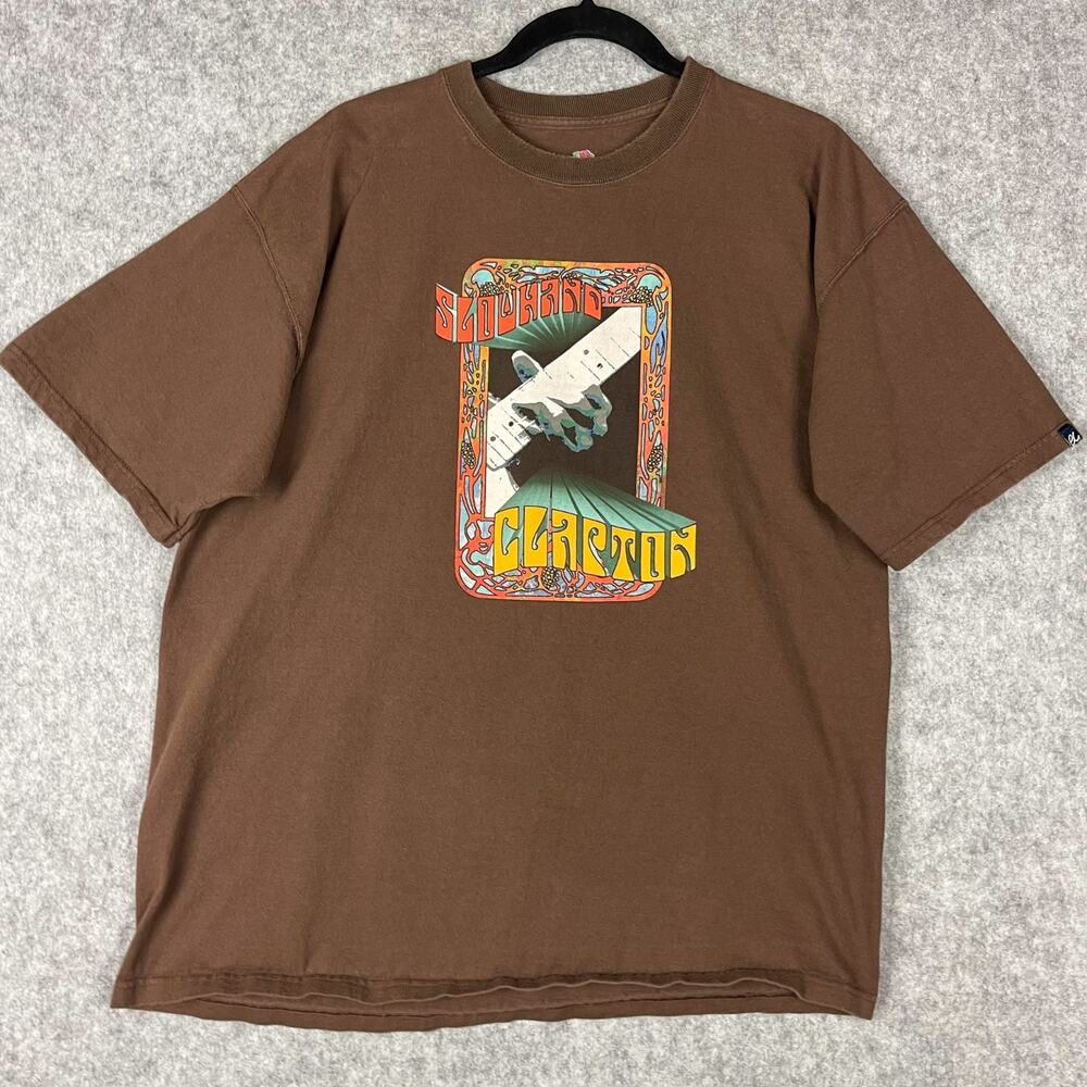 Vintage Eric Clapton Slowhand T Shirt Adult XL Brown Graphic Concert Tee Y2K